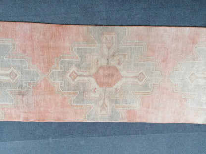 Faded turkish runner rug, 12'3x2'8, soft runner rug, pastel vintage oushak runner rug, kitchen runner rug,hallway runner rug