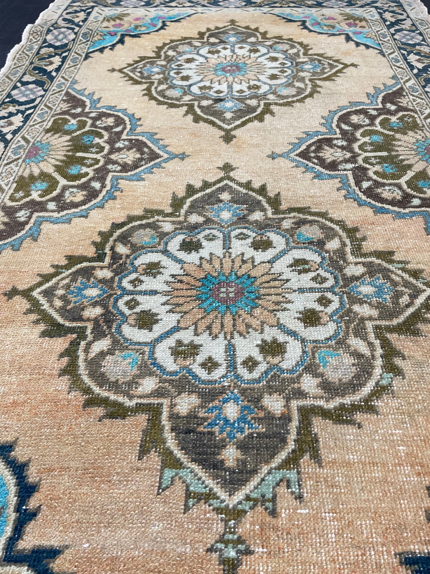 Wool Oushak Rug Vintage 4.2 x 6.8 Rug Muted Vintage Runner Rug Wool Oriental Rug Hand Made Rugs Vintage Turkish Rug Muted Persian Wool Rug