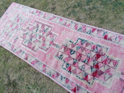 Vintage turkish runner 2'10x11 oushak high pile runner, hallway runner, vintage runner rug, hand made wool rug, kitchen rug, oushak rug