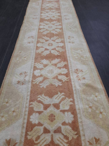 Vintage Runner Rug Hallway Runner Rug Muted 2.4 x 10 Kitchen Runner Rug Muted Wool Runner Rug Oushak Runner Rug Turkish Rug Runner