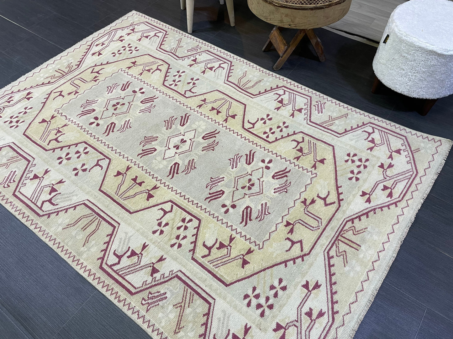 Vintage RUG, TURKISH Oushak Rug Hand Knotted 5x6 Rug, Oriental Rug, Vintage Persian Rug, Handmade Rug, Turkish Rug Antique Rug