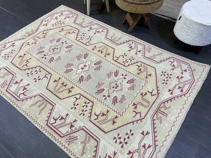 Vintage RUG, TURKISH Oushak Rug Hand Knotted 5x6 Rug, Oriental Rug, Vintage Persian Rug, Handmade Rug, Turkish Rug Antique Rug