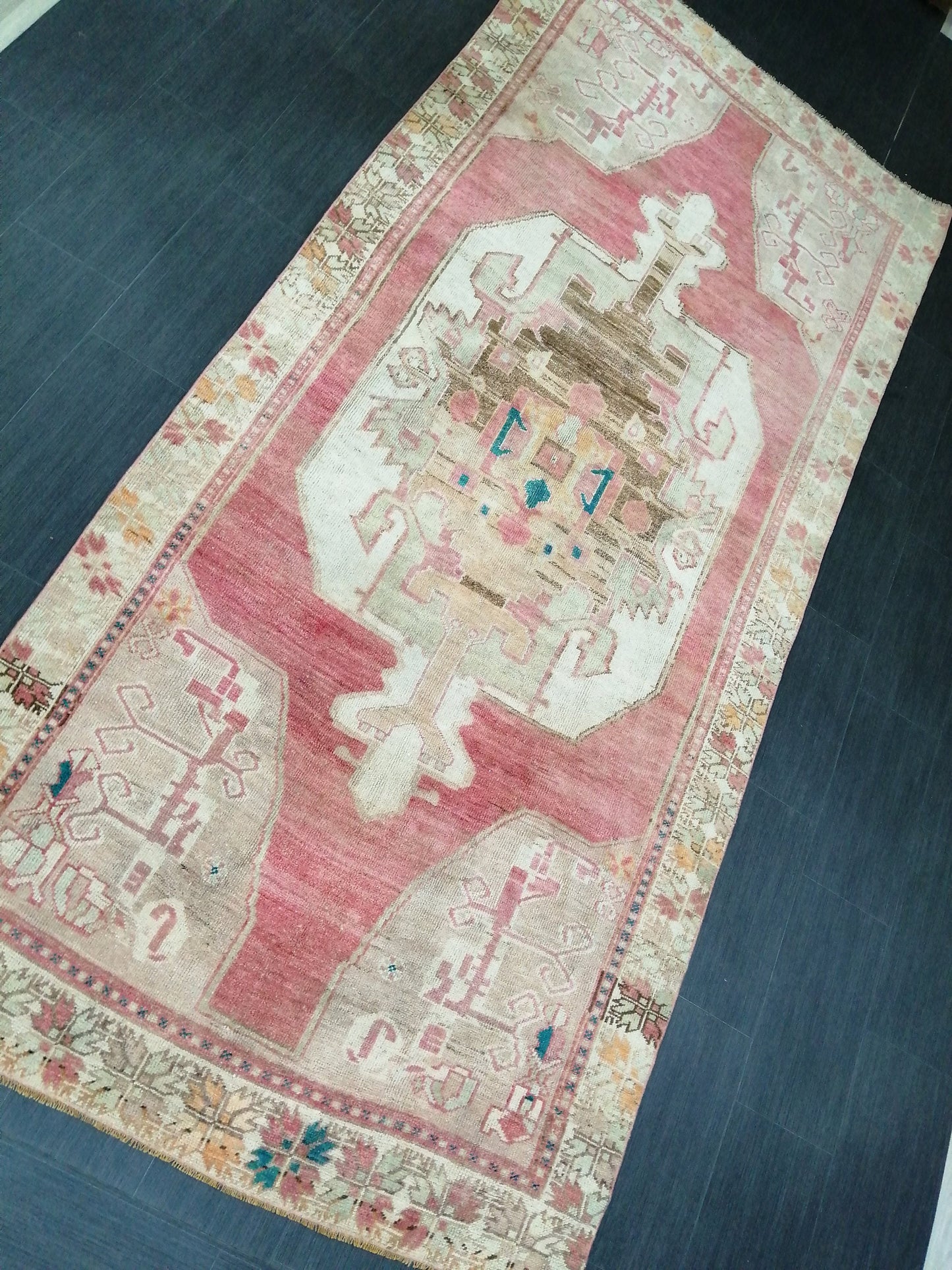 4.8 x 10.5 Wool OUSHAK RUG TURKISH Oushak Rug Vintage Oushak Runner Rug Vintage Runner Rug Wool Oushak Rug Hand Made Rug Vintage Turkish Rug