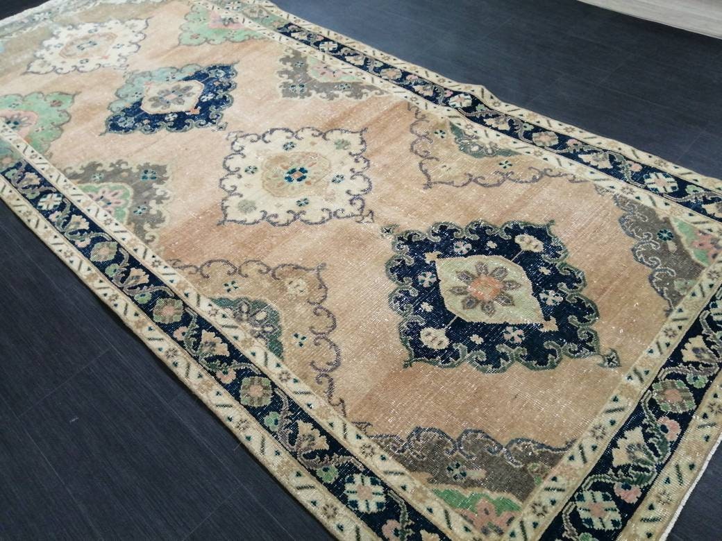 Vintage Runner Rug 4.4 x 10.2 Turkish Runner Rug Vintage Hallway Runner Rug Kitchen Runner Rug Wool Runner Rug