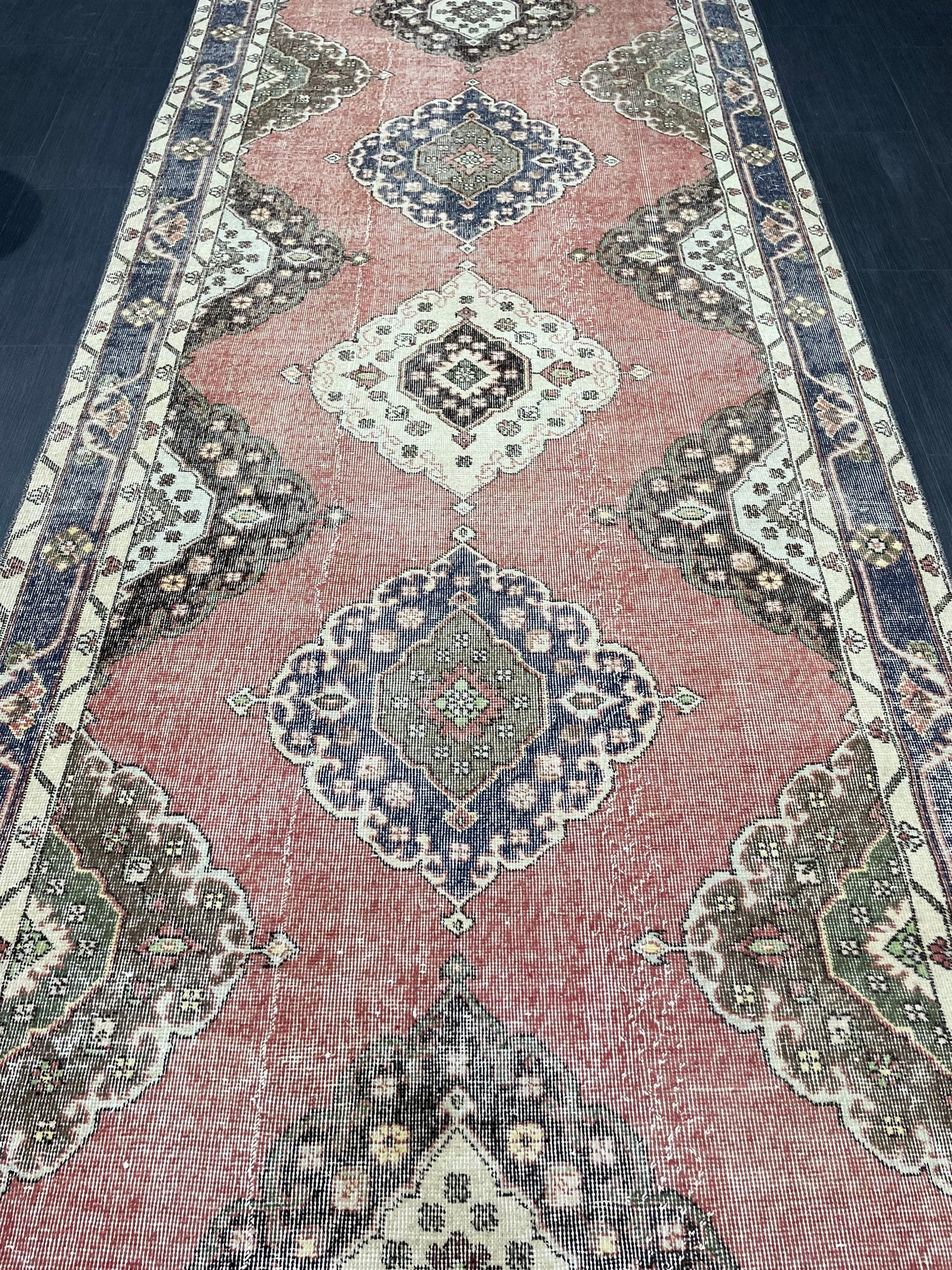 Wool Hand Knotted Runner Rug, Turkish 4.6 x 12.4 Runner Rug, Vintage Runner Rug, Hallway Runner Rug Kitchen Runner Rug, Oushak  Runner Rug