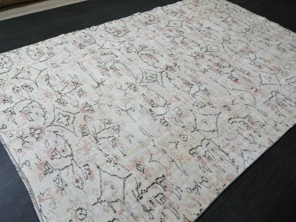 Muted Vintage RUG TURKISH Large Rug 5.5 x 8.3 Oushak Rug Vintage Oushak Rug Vintage Rug Muted Faded Rug Hand Made Rug Vintage Neutral Rug