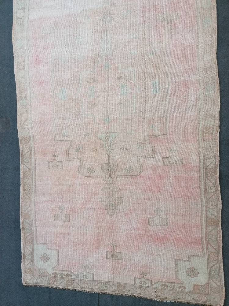 4.10 x 10.2 muted vintage rug, faded oushak rug - hand made rug, natural Turkish wool rug,