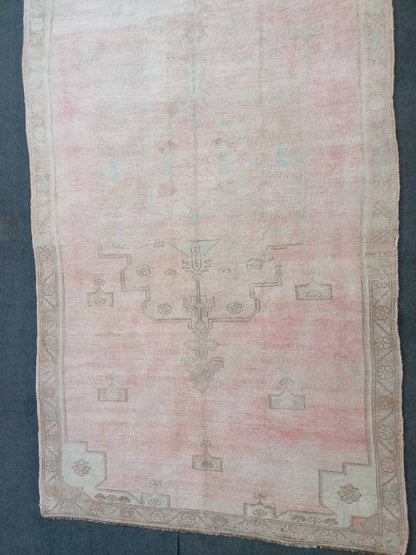 4.10 x 10.2 muted vintage rug, faded oushak rug - hand made rug, natural Turkish wool rug,
