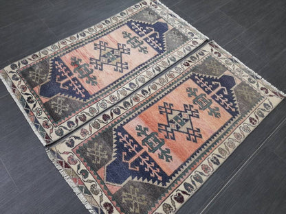 Coordinating Small Rug Turkish Rug Mini Twin Small Area Rug 1.7 x 3.5 Turkish Pair of Persian Hand Made Rug Matching Oriental Vintage Rug