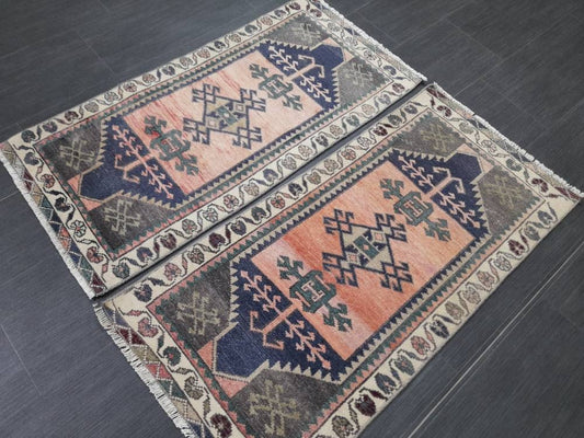 Coordinating Small Rug Turkish Rug Mini Twin Small Area Rug 1.7 x 3.5 Turkish Pair of Persian Hand Made Rug Matching Oriental Vintage Rug