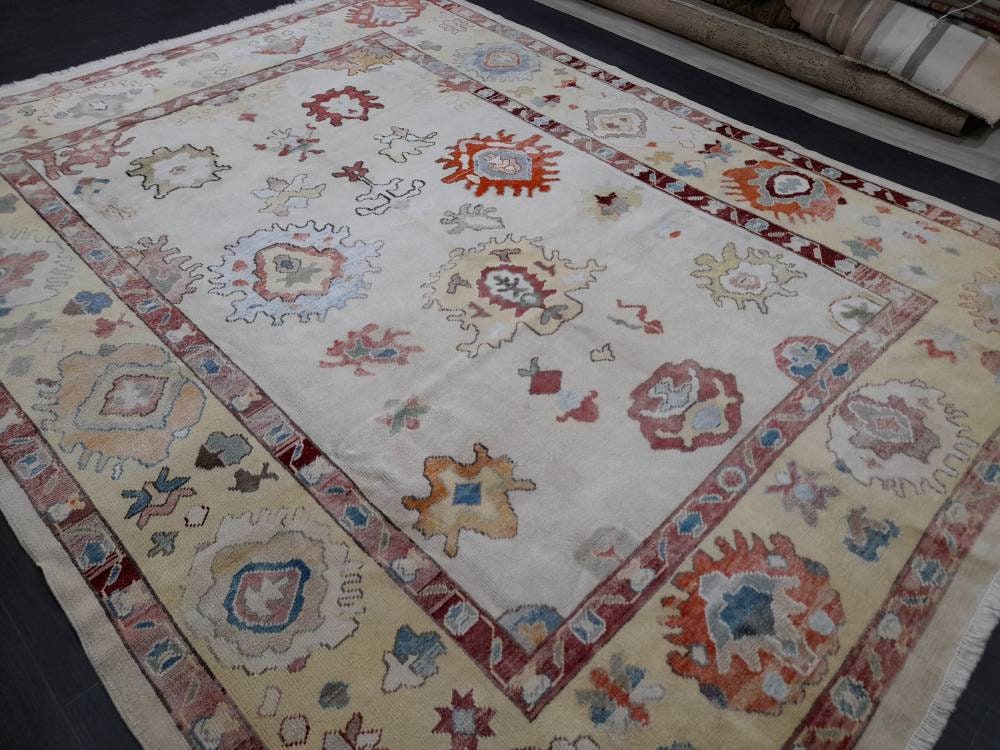 8.4 x 11 Muted OUSHAK RUG TURKISH Oushak Rug Muted Oushak Rug Vintage Rug Wool Oushak 9x12 Rug Hand Made Rug Authentic Oushak Rug