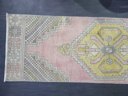 VINTAGE Oushak Runner, Turkish Runner Rug, Vintage 2.6 x 10.2 Runner Rug, Hallway Runner Rug, Turkish Rug Runner Wool Runner Rug