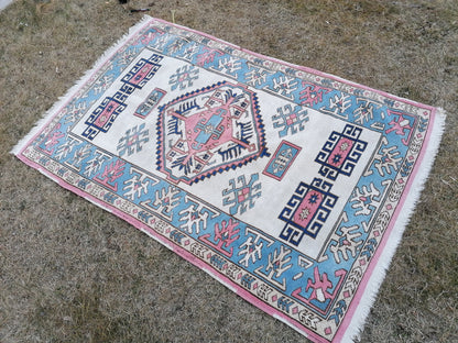 Turkısh blue wool rug 6x4 vıntage oushak rug,handmade oushak rug