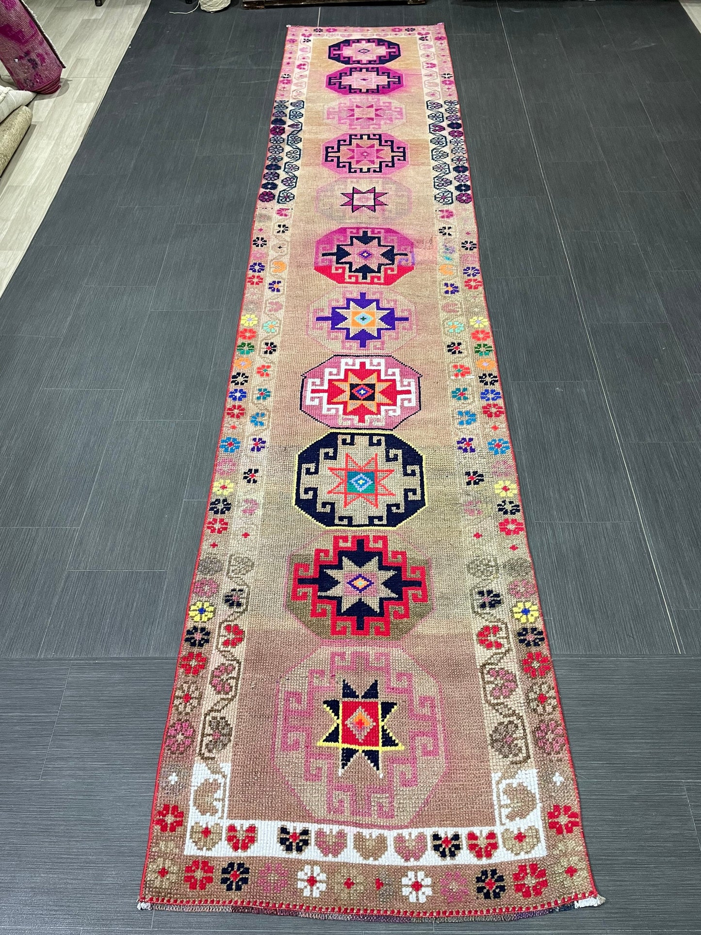 Long Oriental Runner Rug Turkish Runner Rug Vintage Runner Rug 2.7 x 13 Hallway Runner Rug Kitchen Runner Rug Wool Staircase Runner Rug