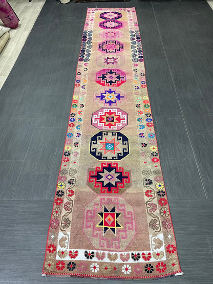 Long Oriental Runner Rug Turkish Runner Rug Vintage Runner Rug 2.7 x 13 Hallway Runner Rug Kitchen Runner Rug Wool Staircase Runner Rug