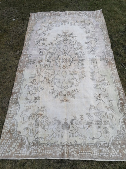 Faded oushak rug 6'2x10'4 muted turkısh rug, neutral vıntage oushak rug, kıtchen rug