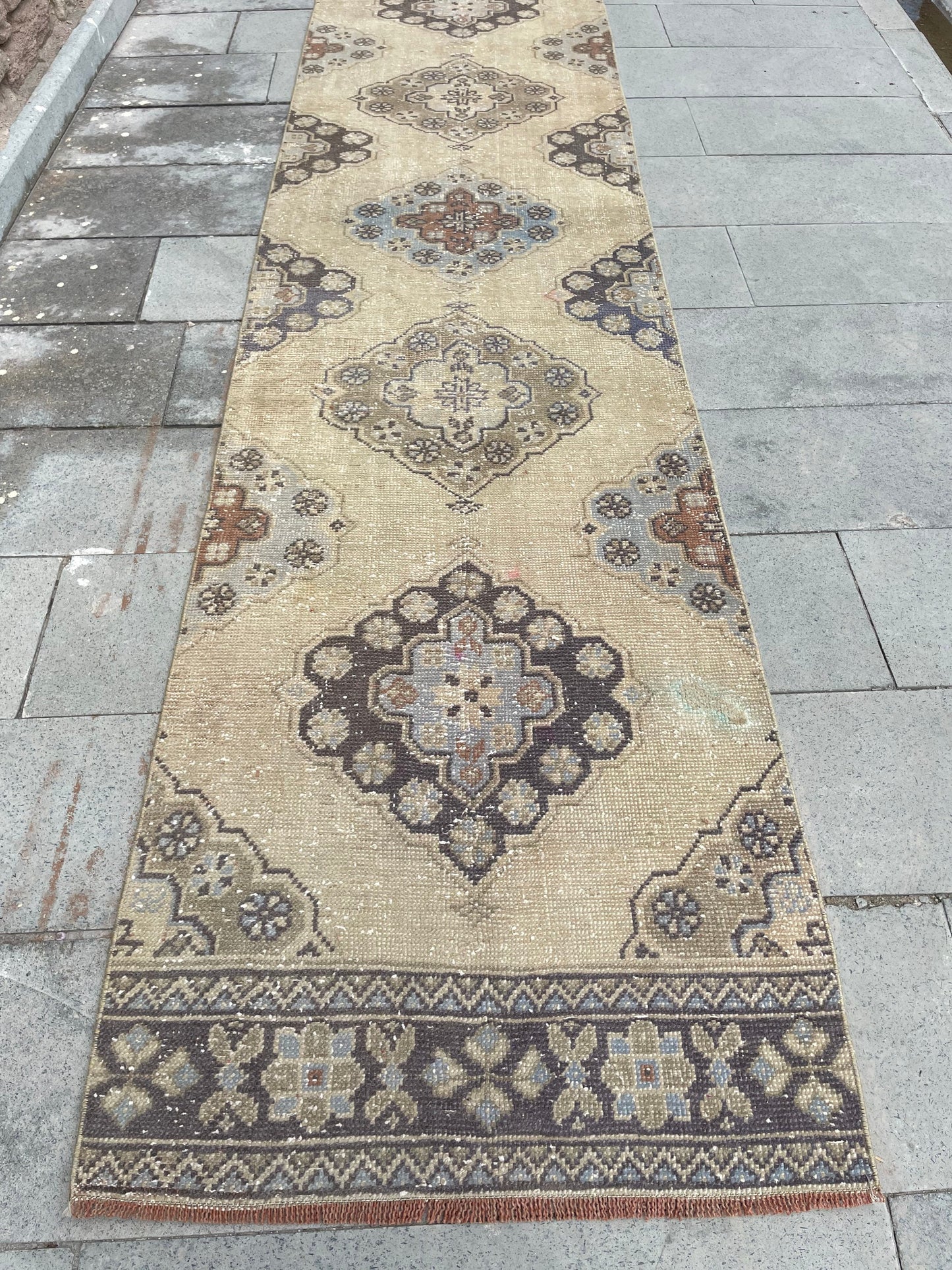 Muted Long Vintage Runner TURKISH 2.7 x 21.3 Runner Rug Handmade Runner Rug XL Oriental Runner Rug Staircase Hand Knotted Runner rug