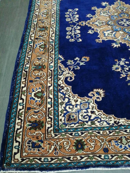 Navy High Wool Pile Vintage RUG 7 x 9.8 TURKISH Rug Vintage High Pile Oushak  Rug Vintage Rug Wool Oushak Rug Blue Rugs Persian Rug 7x10 rug