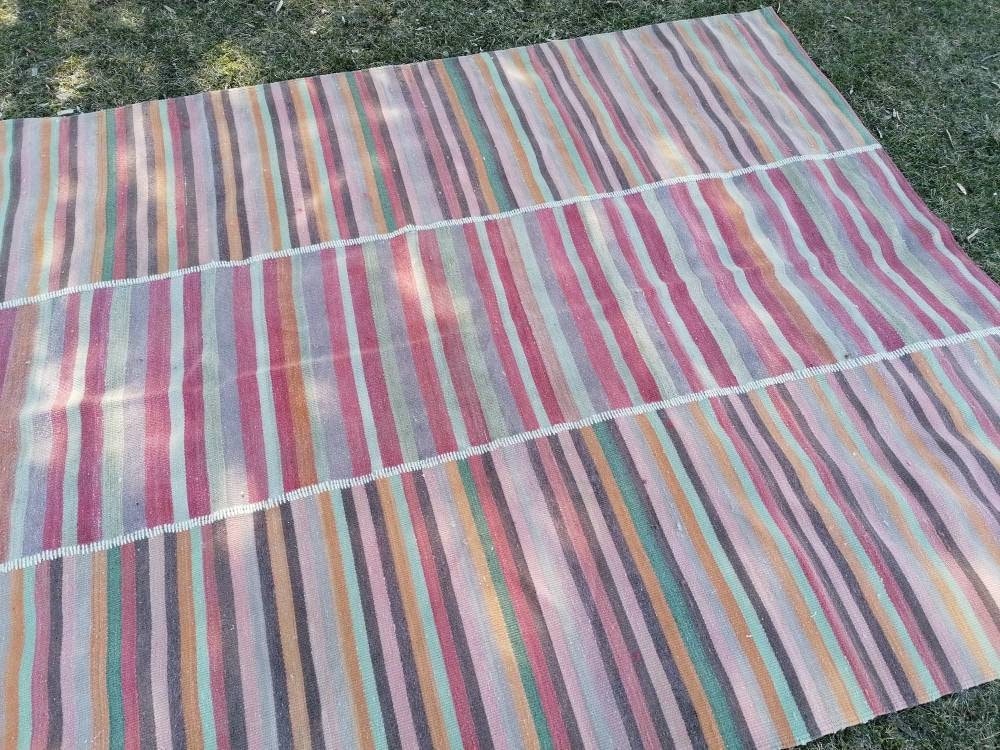 Flatwoven with embroidery rug 7x9 turkish hand made rugs vintage turkish rugs oushak rug vintage oushak rug, wool rug