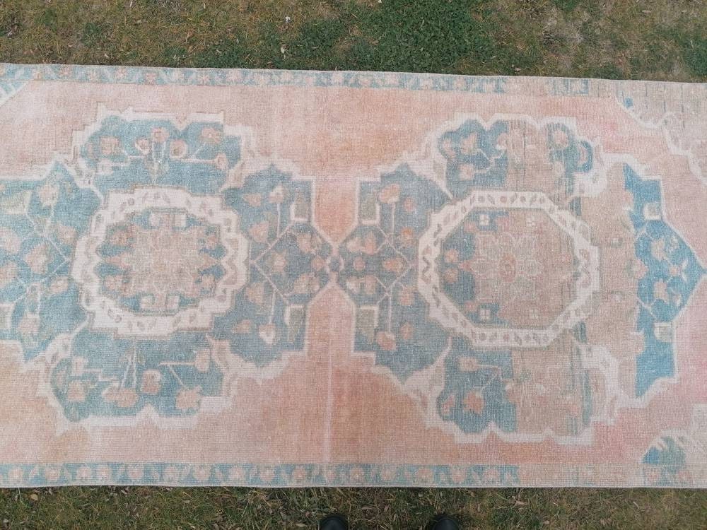 3.10 x 10.7 Muted vintage rug, oushak runner rug  hallway runner, kitchen vintage anatolian rug