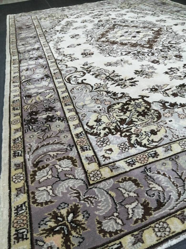 Vintage Oriental RUG TURKISH Rug Muted Vintage 7 x 10.4 Persian Rug Vintage Wool Neutral Oushak Rug Hand Made Rugs Vintage 7x10 Turkish Rug