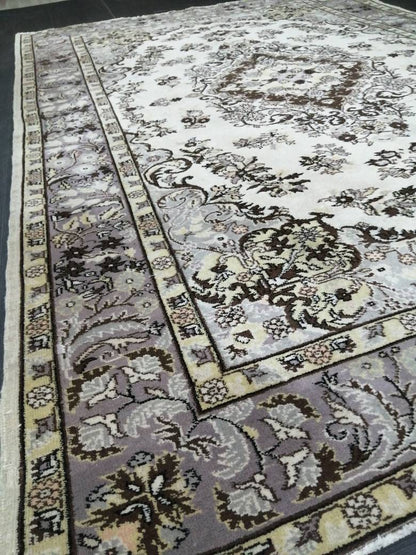 Vintage Oriental RUG TURKISH Rug Muted Vintage 7 x 10.4 Persian Rug Vintage Wool Neutral Oushak Rug Hand Made Rugs Vintage 7x10 Turkish Rug