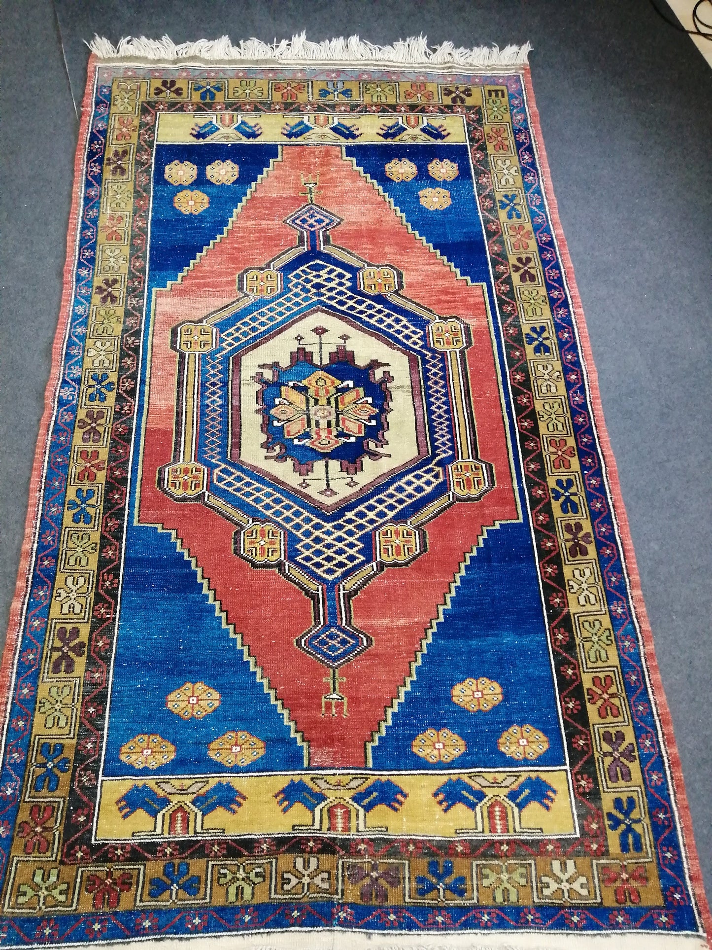 8 X 4.8 OUSHAK RUG TURKISH Oushak Rug Blue Vintage Oushak Runner Rug Vintage Runner Rug Wool Oushak Rug Hand Made Rug Vintage Turkish Rug