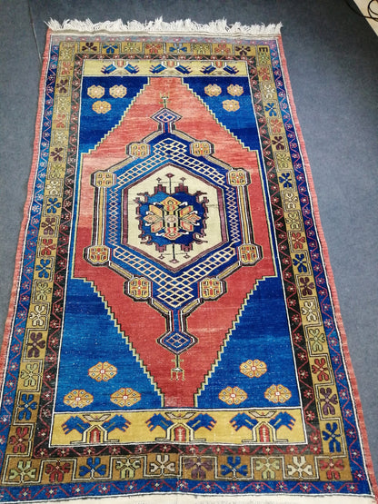 8 X 4.8 OUSHAK RUG TURKISH Oushak Rug Blue Vintage Oushak Runner Rug Vintage Runner Rug Wool Oushak Rug Hand Made Rug Vintage Turkish Rug