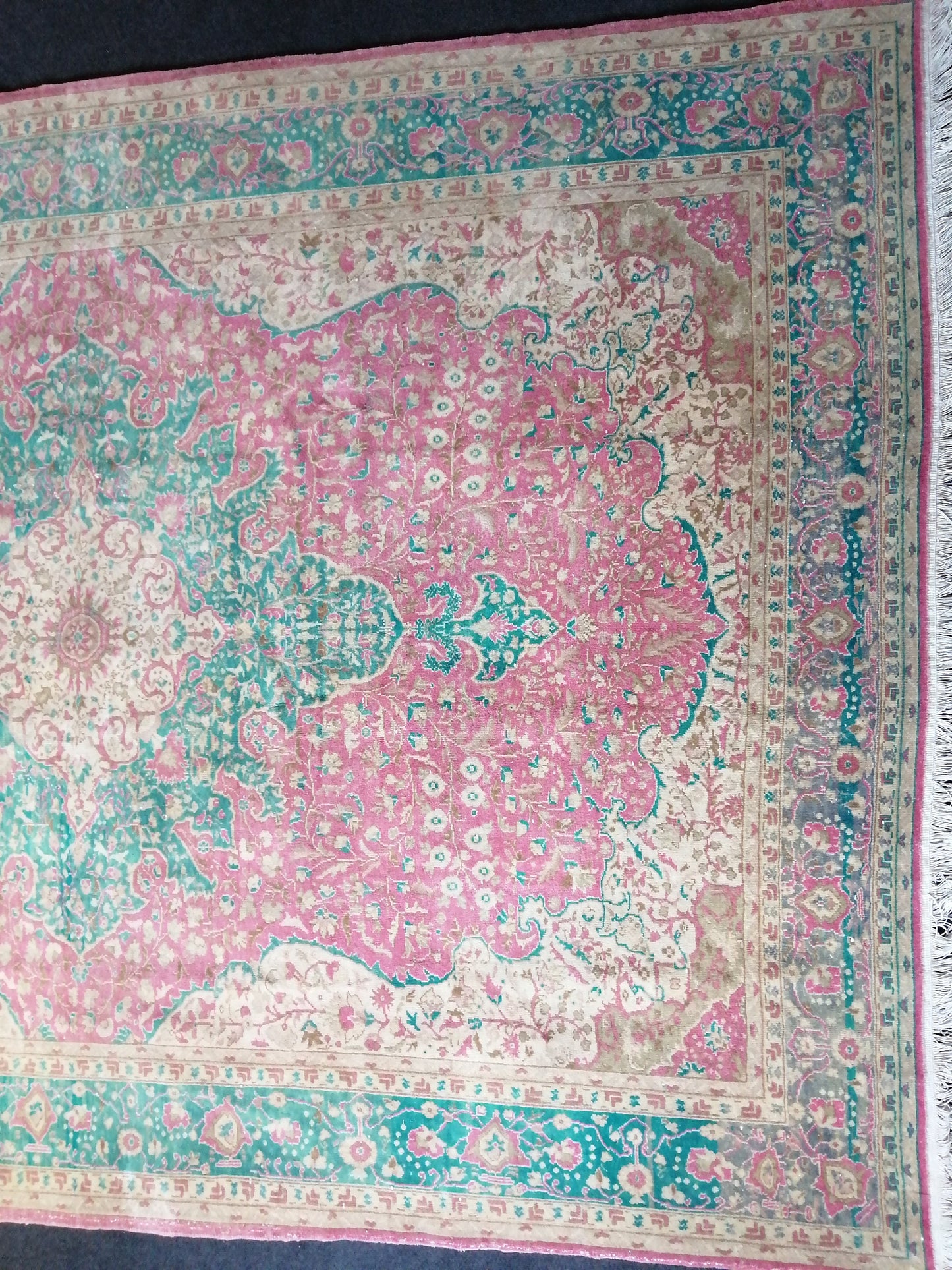 7 x 9.5 Persian RUG Vintage TURKISH Pink Green Oriental Rug Vintage  Vintage Runner Rug Wool Oushak Rug Handmade Rug Hand Knotted Rug