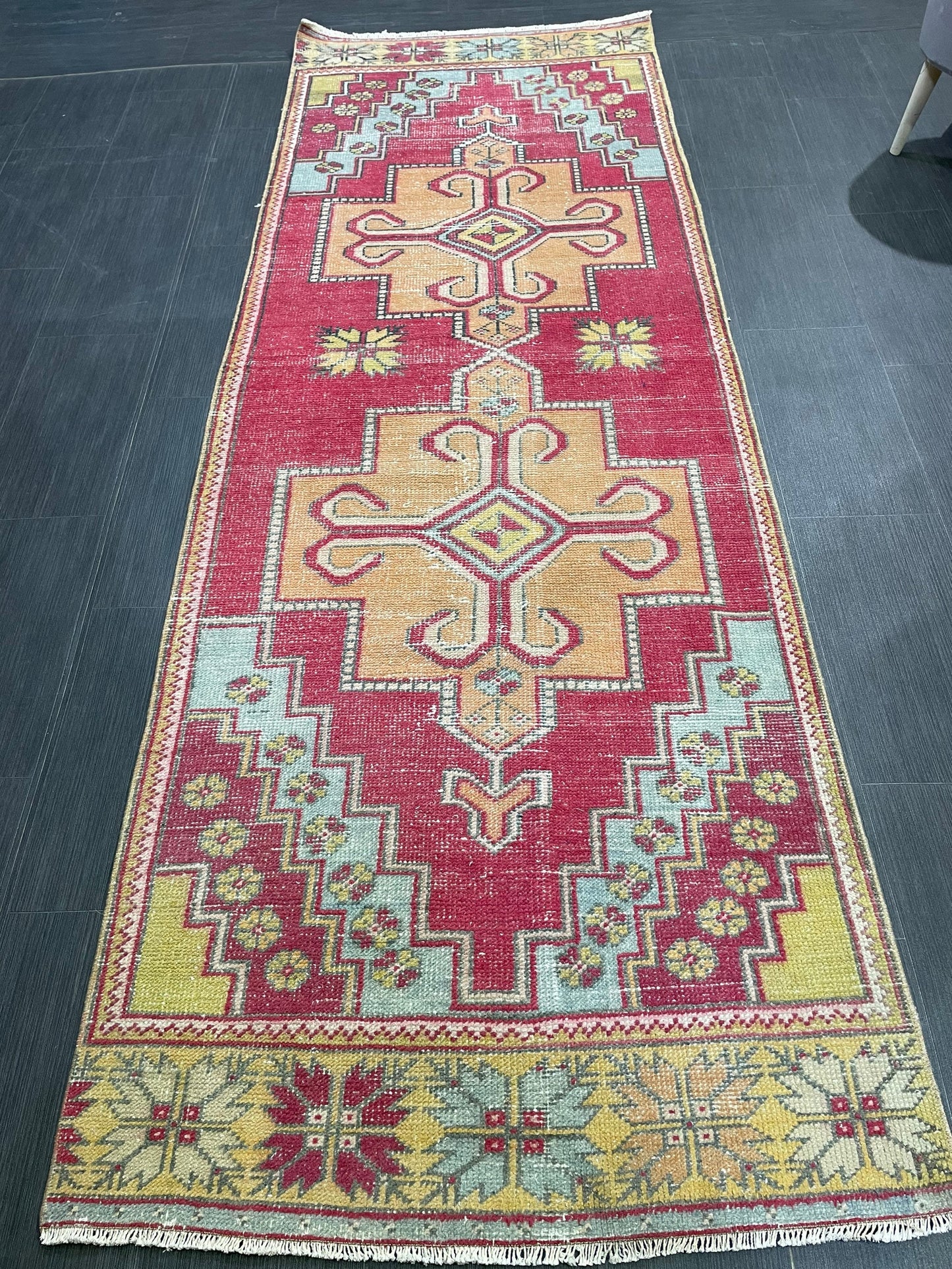 Turkish Runner Rug, Vintage Runner 3.4 x 9.3 Rug, Hallway Runner Rug, Kitchen Runner Rug, Persian Runner, Handmade Rug