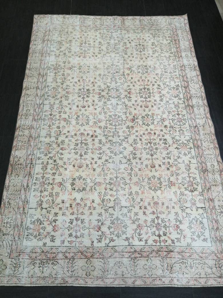 Vintage Turkish Rug 6.2 x 9.7 Muted Vintage Persian Rug Muted Vintage Rug Wool Muted Oushak Rug Hand Made Rugs Vintage Turkish Rug