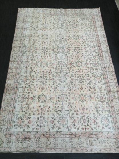 Vintage Turkish Rug 6.2 x 9.7 Muted Vintage Persian Rug Muted Vintage Rug Wool Muted Oushak Rug Hand Made Rugs Vintage Turkish Rug