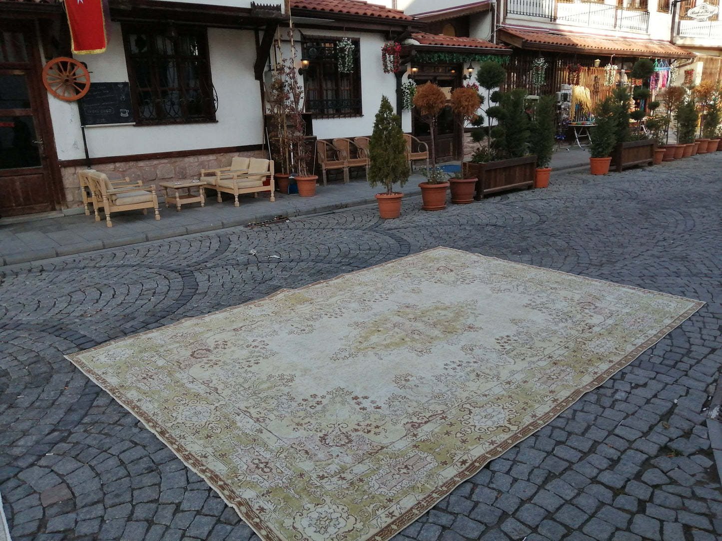 Vintage RUG TURKISH Muted 8.4 x 12.3 Oushak Rug Vintage Oriental Rug Vintage Large Rug Wool Antique Rug Hand Made Rugs Vintage Green Rug