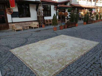 Vintage RUG TURKISH Muted 8.4 x 12.3 Oushak Rug Vintage Oriental Rug Vintage Large Rug Wool Antique Rug Hand Made Rugs Vintage Green Rug