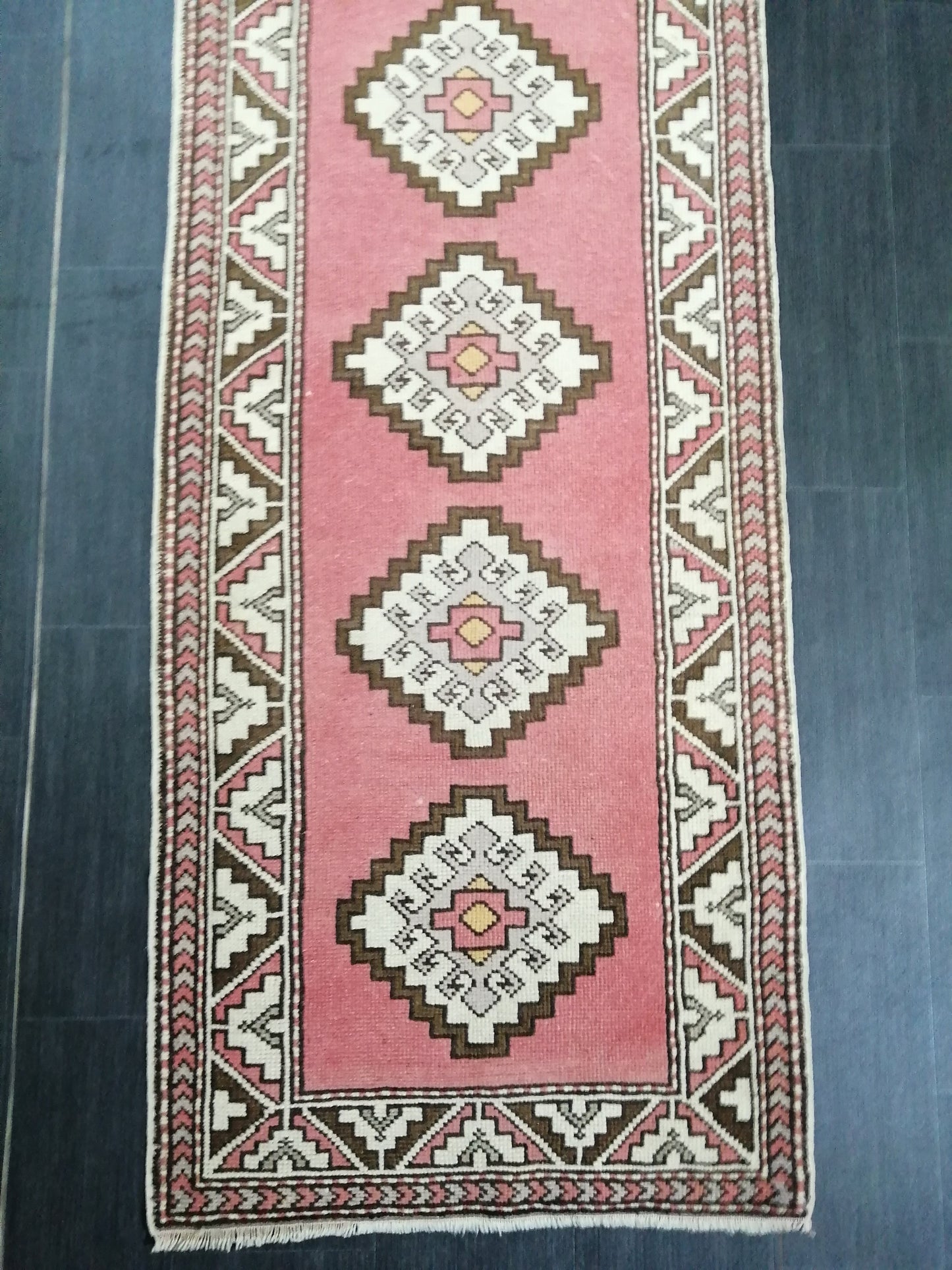 Pink Oushak Runner Rug 12.6 x 2.7 Vintage Runner Rug Wool Vintage Runner Hallway Runner Rug Kitchen Runner Rug New Hand Knotted Rug