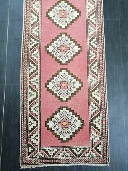 Pink Oushak Runner Rug 12.6 x 2.7 Vintage Runner Rug Wool Vintage Runner Hallway Runner Rug Kitchen Runner Rug New Hand Knotted Rug