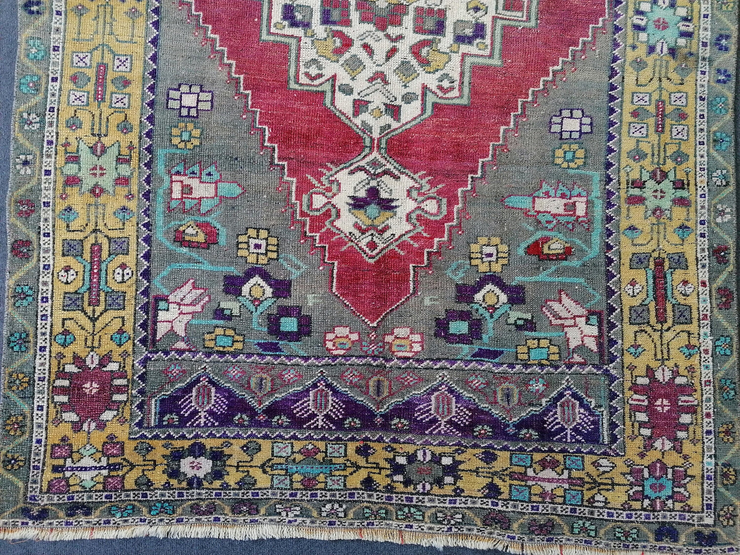 9'x5' vintage turkish rug, oushak bohemian rug,unique hand made bohemian