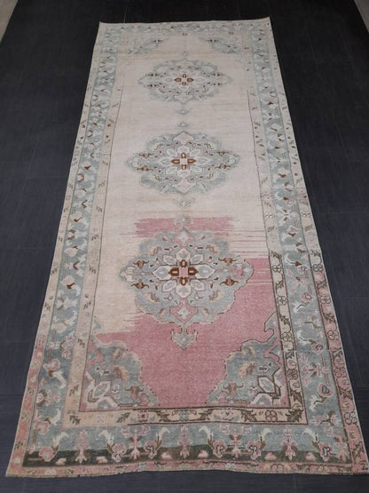 4.5 x 10.3 Muted Vintage Runner Muted TURKISH Runner Rug Vintage Oushak Runner Rug Vintage Runner Rug Wool Oriental Runner Handmade Runner