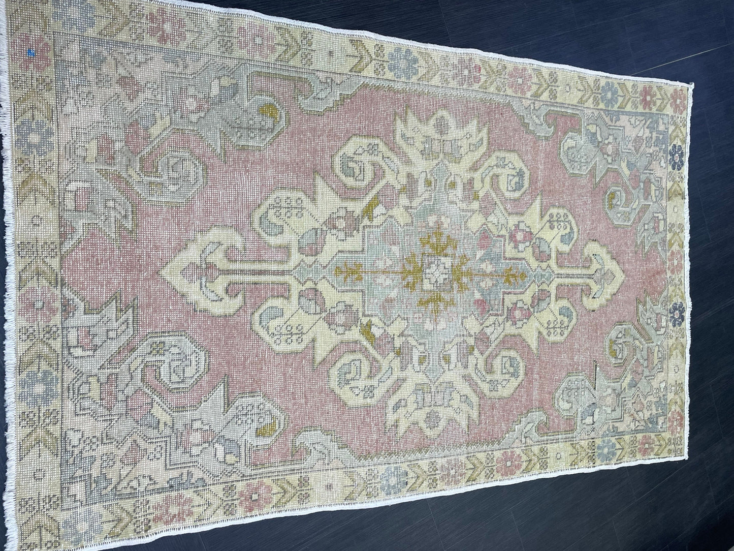 Vintage Rug, Persian Rug, Muted Handmade 4.7 x 7.4 Rug, Natural Wool Oushak Rug Hand Knotted, Vintage Turkish Rug