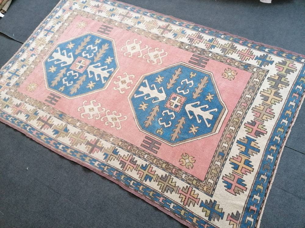 Turkish oushak wool rug 5x8 vintage handmade rug bohemian rug living room rug