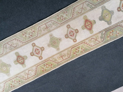Pastel green  runner rug, 2'5x9'5 faded runner rug, turkish runner rug, vintage runner rug, hallway runner rug, kitchen runner