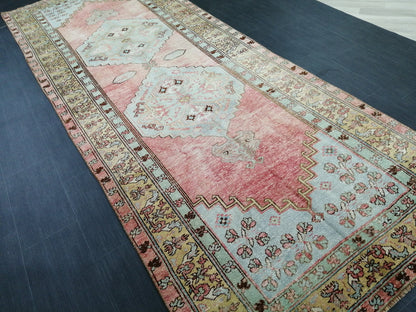 Floral Oushak Runner Rug 4.4 x 11.9 Turkish Runner Rug Vintage Runner Rug Hallway Runner Rug Kitchen Runner Rug Antique Wool Runner Rug