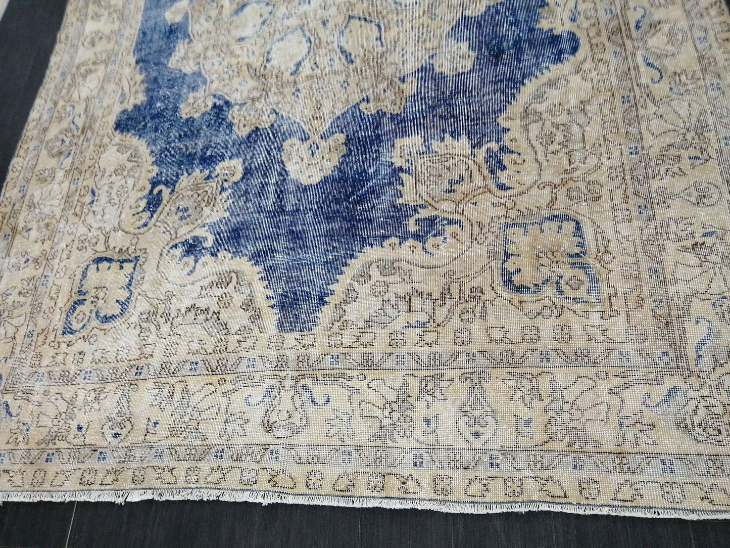 Blue OUSHAK RUG TURKISH Distressed Oushak Rug Vintage 7.5 x 11 Runner Rug Vintage Rug Wool Oriental Rug Hand Made Rugs Vintage Turkish Rug