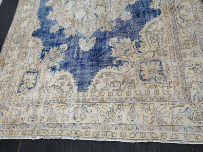 Blue OUSHAK RUG TURKISH Distressed Oushak Rug Vintage 7.5 x 11 Runner Rug Vintage Rug Wool Oriental Rug Hand Made Rugs Vintage Turkish Rug