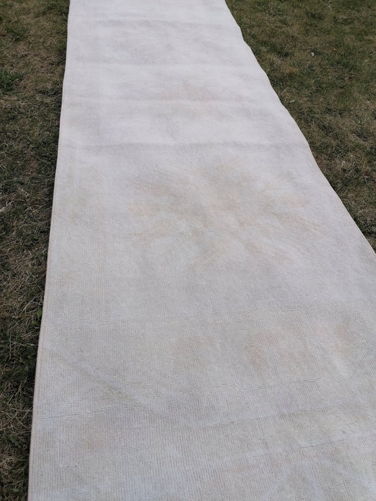 Muted soft colors runner rug 9'9x2'10 pastel vintage turkish rug, oushak vintage rug,kitchen rug,vintage anatolian bohemian rug