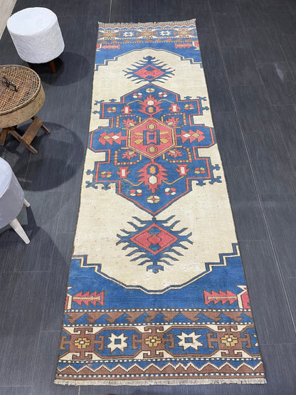 Vintage Runner Rug, Turkish Runner 2.8 x 9.2 Rug. Handmade Runner Rug, Hallway Runner Rug, Wholesale Runner Rug, Hand Knotted Runner Rug.