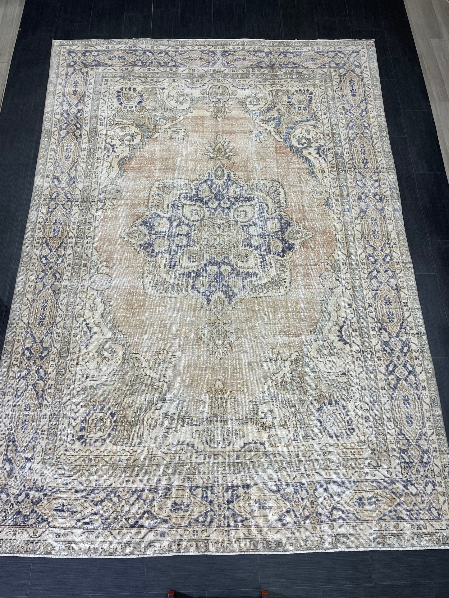 Muted Persian RUG 7.4 x 10.7 Turkish Oushak Rug Vintage Large Rug Vintage Rug Wool Muted Distressed Rug Handmade Rug Hand Knotted Rug