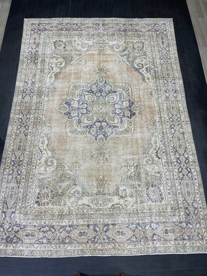 Muted Persian RUG 7.4 x 10.7 Turkish Oushak Rug Vintage Large Rug Vintage Rug Wool Muted Distressed Rug Handmade Rug Hand Knotted Rug