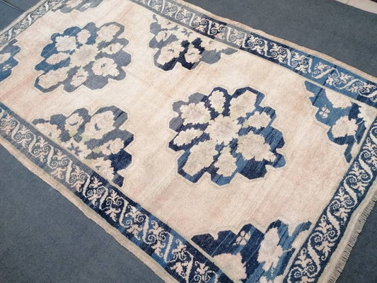 Bohemian blue color rug,  oushak wool rug  5'5x9'2 vintage handmade rug, living room rug
