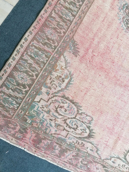 6x8'6 large oushak rug, distressed wool rug, rustic turkish handmade rug, living room rug, hand knotted rug.